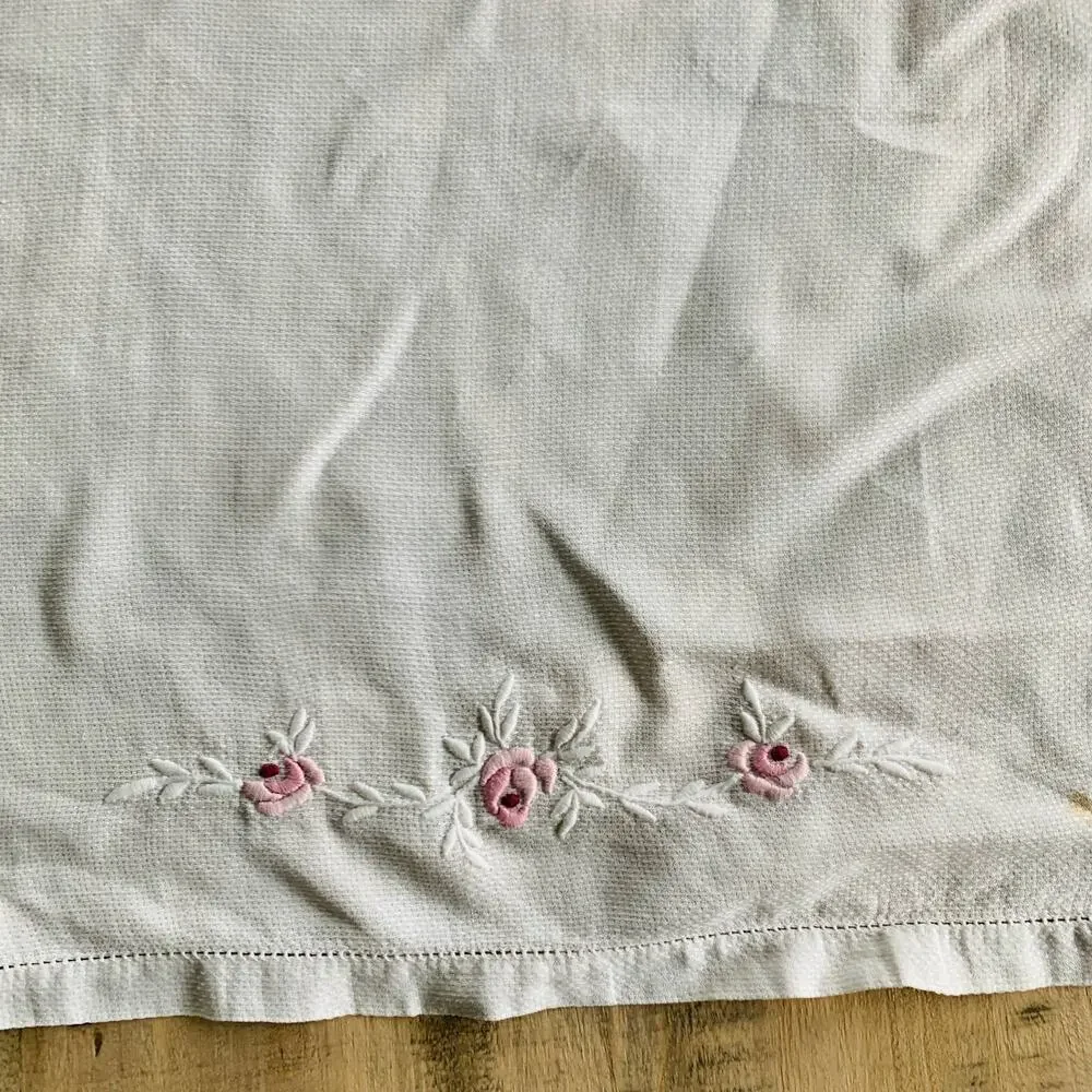 Textured Hand Towel Pink Rose Embroidery 14.5 x 20